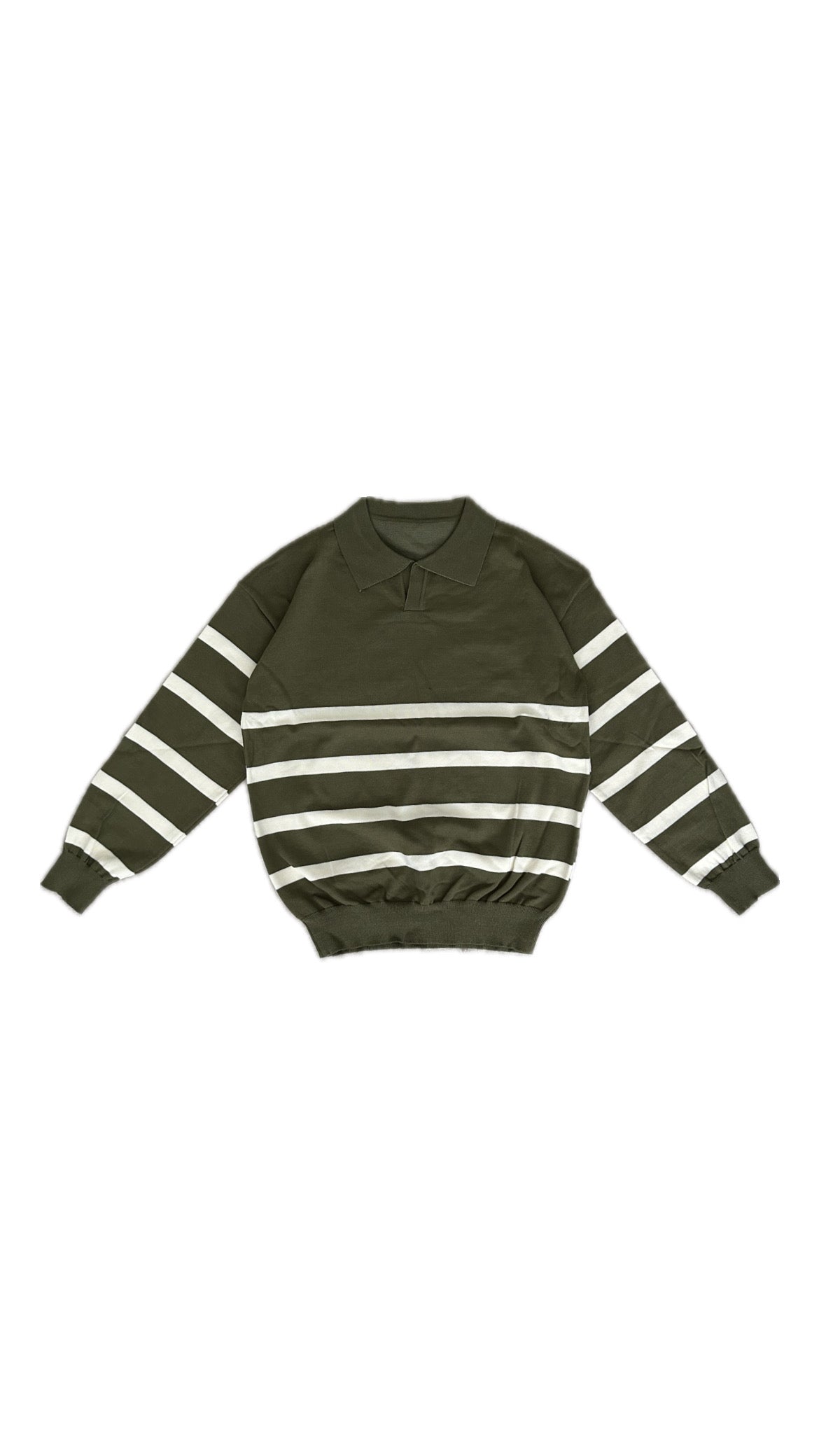 Striped Long Sleeve Polo (Army Green)