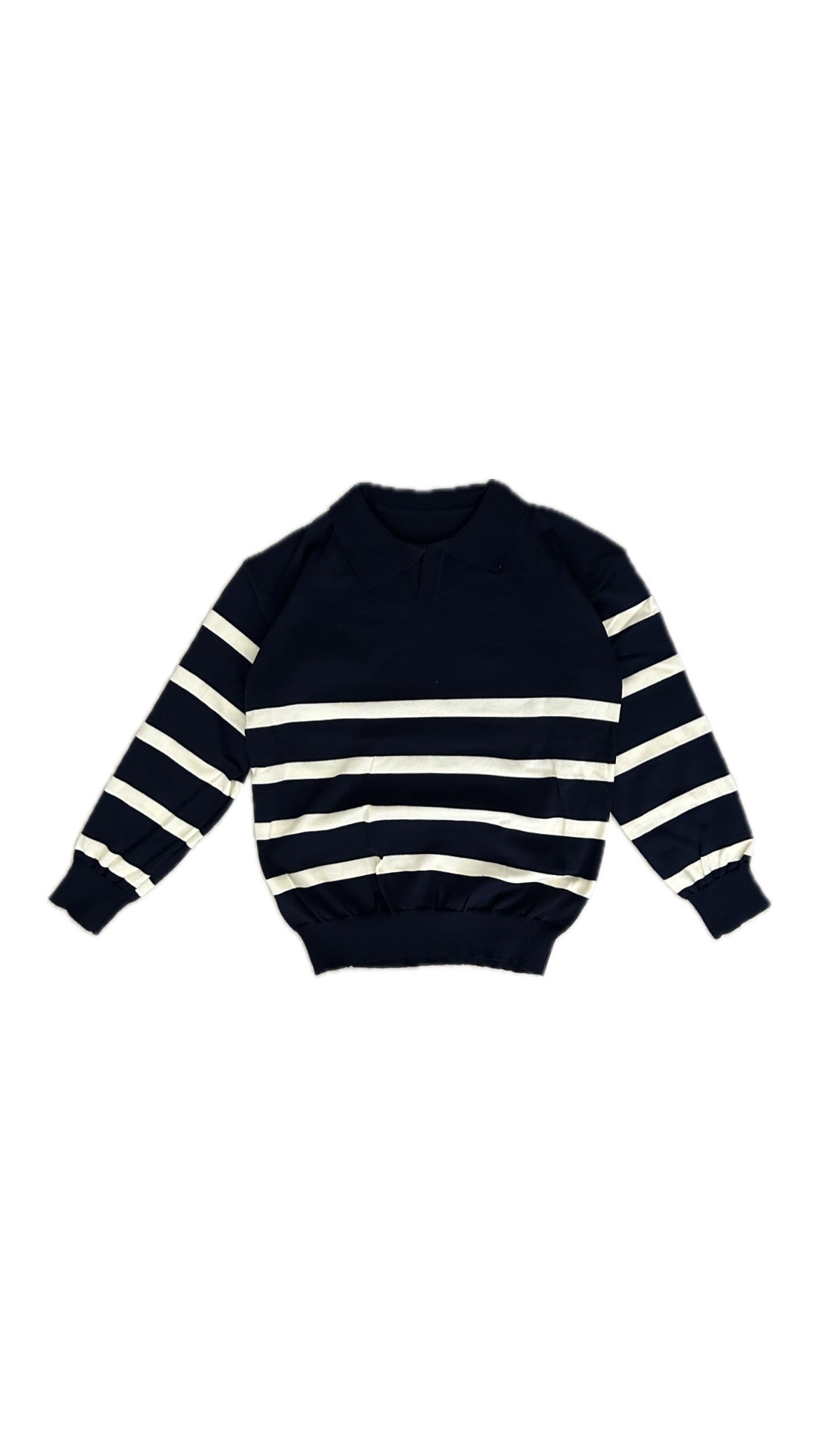 Striped Long Sleeve Polo (Navy)