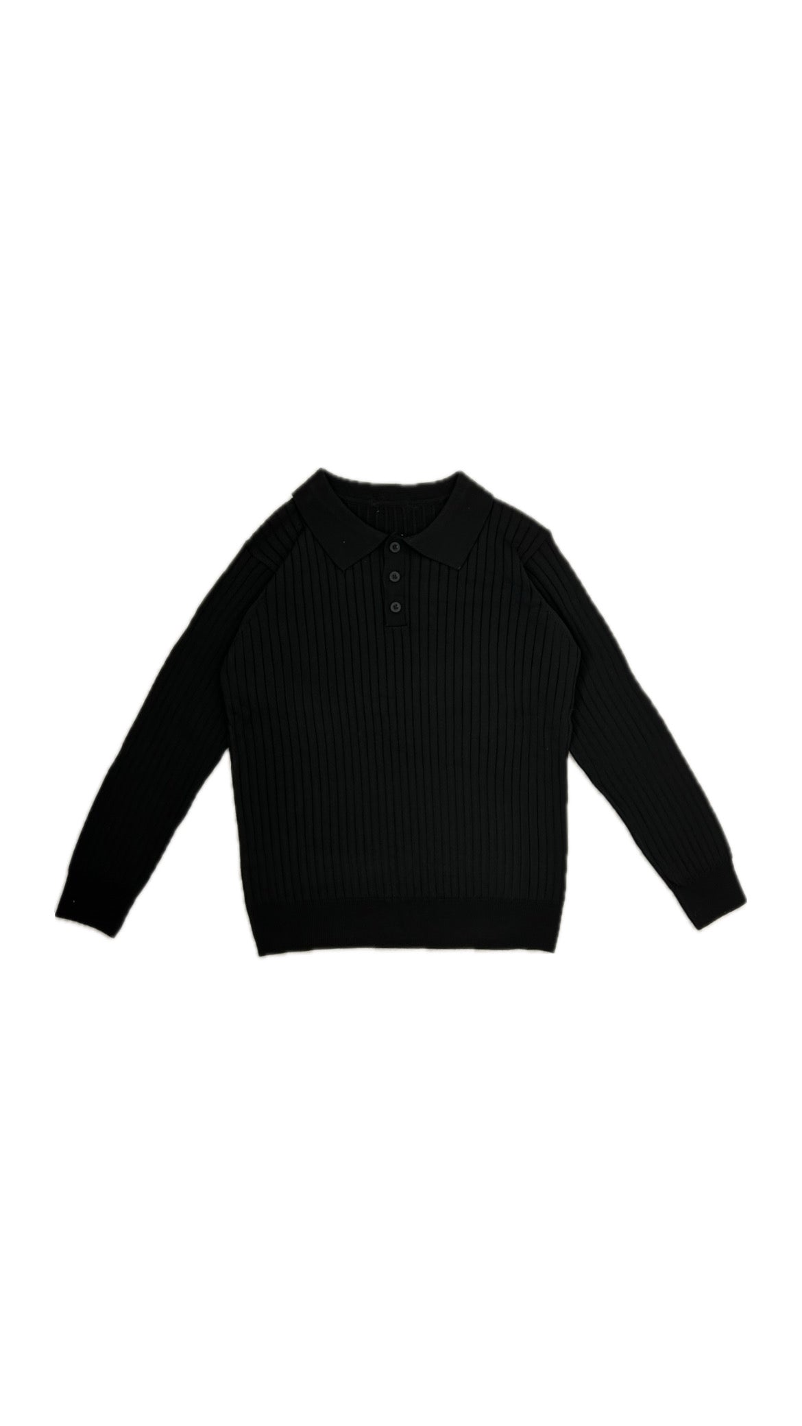 Knobbed Long Sleeve Polo (Black)